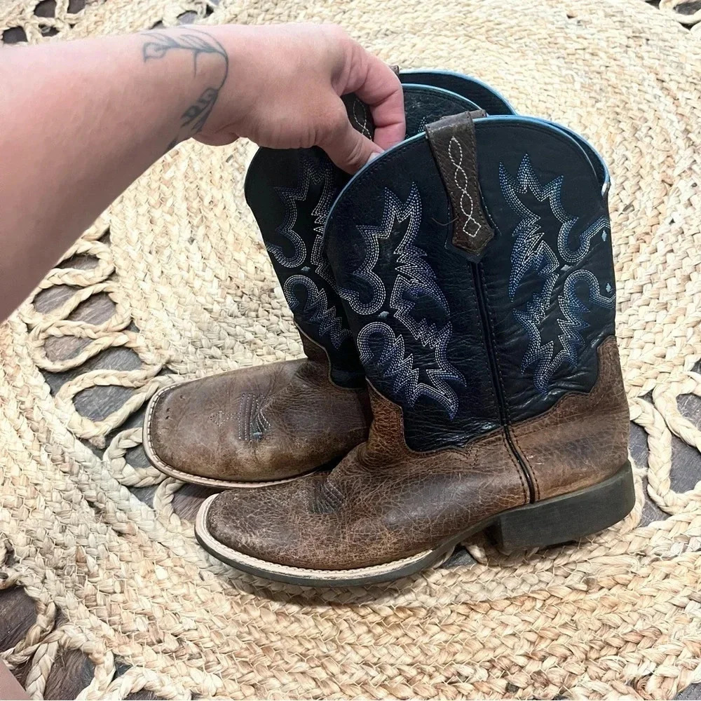 Ariat Kids Tombstone Western Boots Youth 5.5 Brown Black Blue Square Toe
